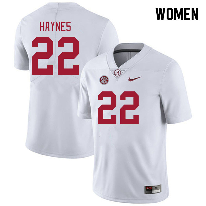 Women #22 Justice Haynes Alabama Crimson Tide College Footabll Jerseys Stitched-White